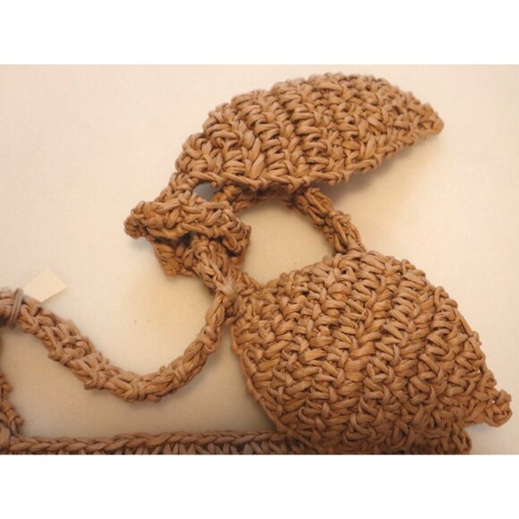 Handmade Raffia Straw Bag Woven Tan Shoulder Purse Boho Cottagecore Indie - Picture 3 of 5
